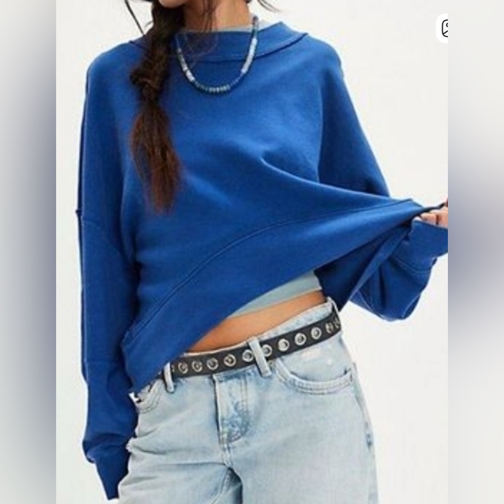Free People We The Free High Low Pullover in Blue Blue